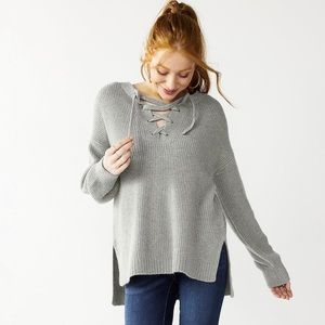 NWT SO® Gray Lace-Up Front Tunic Sweater-Size Small